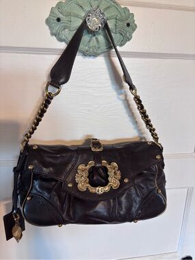 Dolce & Gabbana Dark Brown Leather Vintage Shoulder Bag